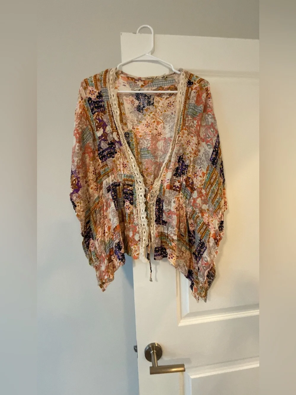 Liberty Love floral paisley top in purple, pink, gold and cream